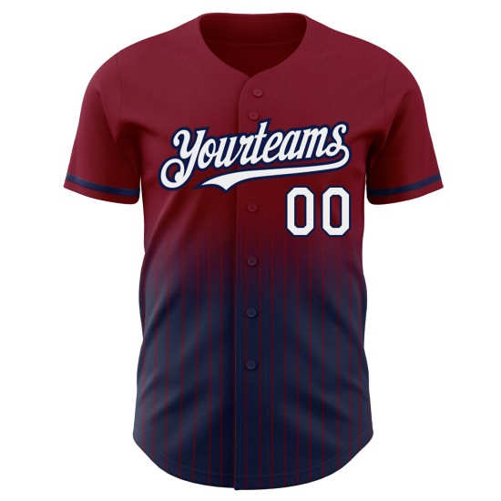Maglia da baseball personalizzata Fade White-Navy Pinstripe autentica alla moda bordeaux Maglia da baseball personalizzata Fade White-Navy Pinstripe autentica alla moda bordeaux