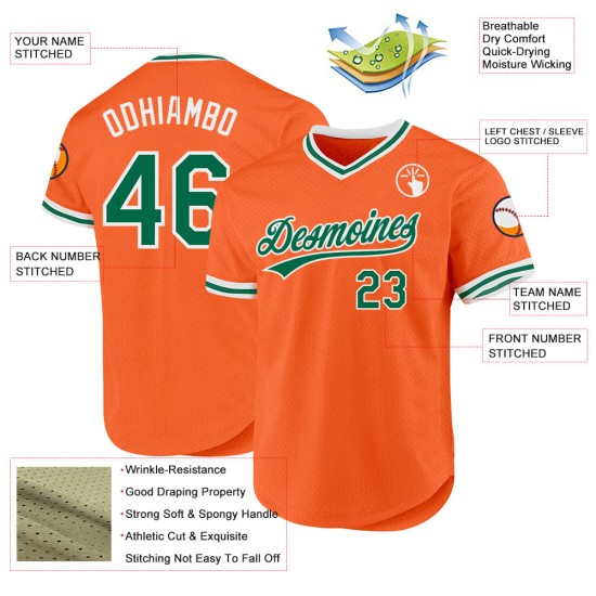Maglia arancione autentica personalizzata da baseball verde-bianca, stile retrò Kelly Maglia arancione autentica personalizzata da baseball verde-bianca, stile retrò Kelly