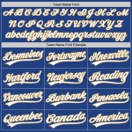 Maglia da baseball retrò personalizzata, autentica, bianca, vecchia, blu e oro Maglia da baseball retrò personalizzata, autentica, bianca, vecchia, blu e oro