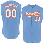 Maglia da baseball leggera personalizzata autentica bianca-arancione blu senza maniche Maglia da baseball leggera personalizzata autentica bianca-arancione blu senza maniche