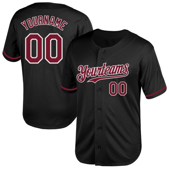 Maglia da baseball personalizzata nera, autentica, stile retrò, in cremisi e bianco Maglia da baseball personalizzata nera, autentica, stile retrò, in cremisi e bianco