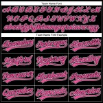 Maglia da baseball curva rosa-bianca con motivo personalizzato autentico 3D nero solido Maglia da baseball curva rosa-bianca con motivo personalizzato autentico 3D nero solido