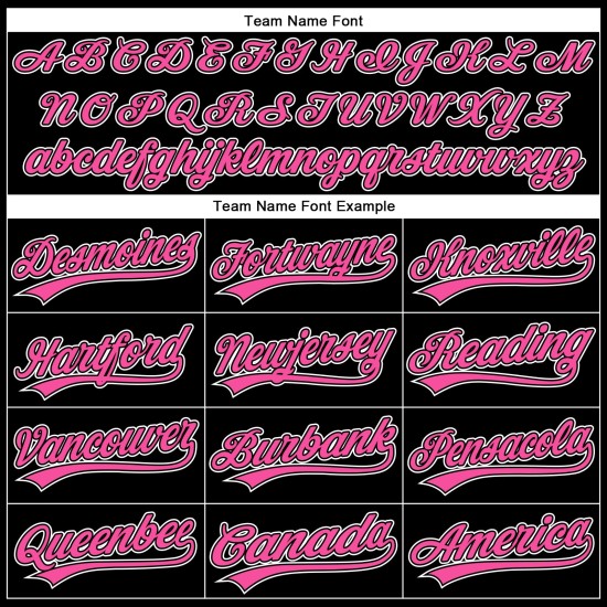 Maglia da baseball curva rosa-bianca con motivo personalizzato autentico 3D nero solido Maglia da baseball curva rosa-bianca con motivo personalizzato autentico 3D nero solido