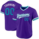 Maglia da baseball vintage viola personalizzata, verde acqua e bianca Maglia da baseball vintage viola personalizzata, verde acqua e bianca