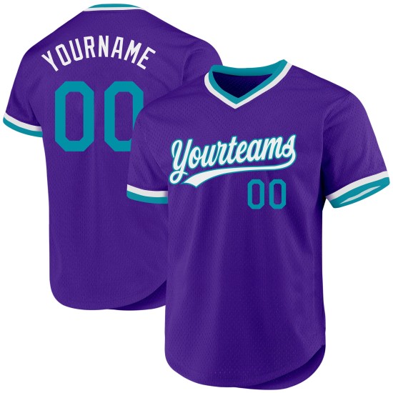 Maglia da baseball vintage viola personalizzata, verde acqua e bianca Maglia da baseball vintage viola personalizzata, verde acqua e bianca