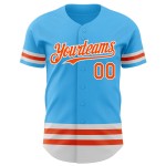 Maglia autentica da baseball blu cielo arancione-bianca personalizzata Maglia autentica da baseball blu cielo arancione-bianca personalizzata