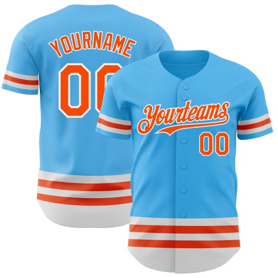 Maglia autentica da baseball blu cielo arancione-bianca personalizzata Maglia autentica da baseball blu cielo arancione-bianca personalizzata