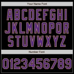 Maglia da baseball con maniche personalizzate, autentica, nera e viola, con 3 colori, modello Gold Shapes Maglia da baseball con maniche personalizzate, autentica, nera e viola, con 3 colori, modello Gold Shapes