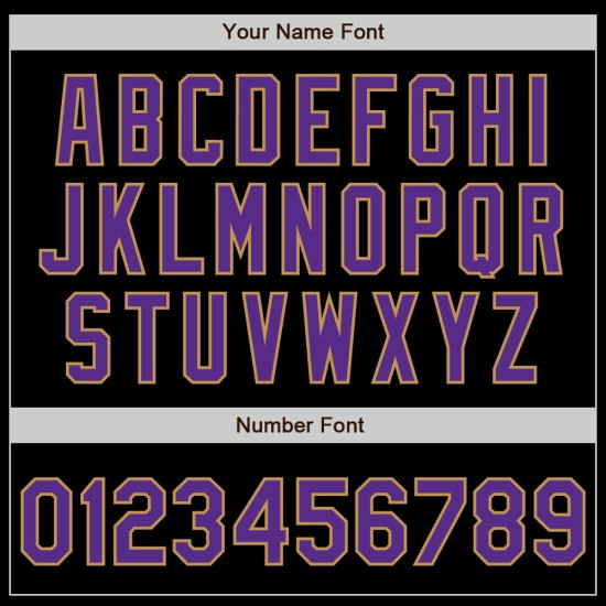 Maglia da baseball con maniche personalizzate, autentica, nera e viola, con 3 colori, modello Gold Shapes Maglia da baseball con maniche personalizzate, autentica, nera e viola, con 3 colori, modello Gold Shapes