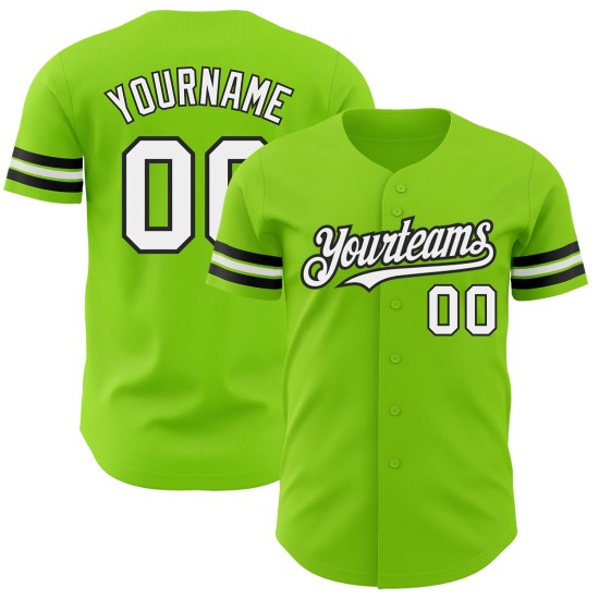 Maglia da baseball personalizzata verde neon autentica bianco-nera Maglia da baseball personalizzata verde neon autentica bianco-nera