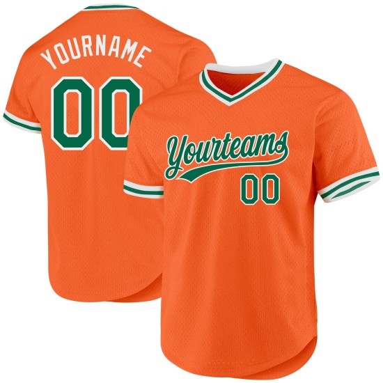 Maglia arancione autentica personalizzata da baseball verde-bianca, stile retrò Kelly Maglia arancione autentica personalizzata da baseball verde-bianca, stile retrò Kelly