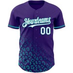 Maglia da baseball bianca e verde acqua, motivo leopardato, stampa 3D personalizzata, stile vintage, sfumatura viola Maglia da baseball bianca e verde acqua, motivo leopardato, stampa 3D personalizzata, stile vintage, sfumatura viola