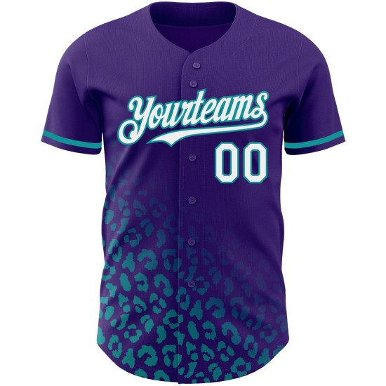 Maglia da baseball bianca e verde acqua, motivo leopardato, stampa 3D personalizzata, stile vintage, sfumatura viola Maglia da baseball bianca e verde acqua, motivo leopardato, stampa 3D personalizzata, stile vintage, sfumatura viola