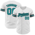 Maglia da baseball personalizzata bianca autentica verde acqua e nera Maglia da baseball personalizzata bianca autentica verde acqua e nera