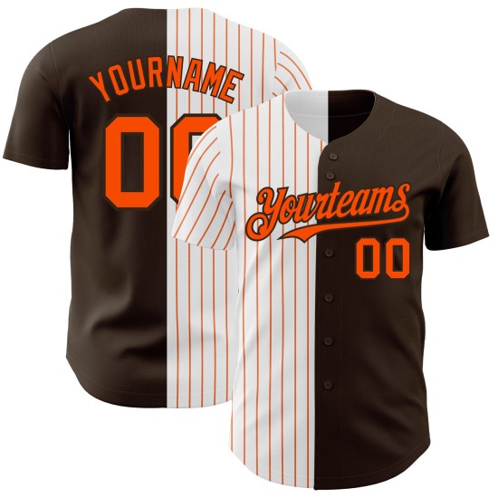 Maglia da baseball personalizzata bianca e arancione, autentica, alla moda, a righe marroni Maglia da baseball personalizzata bianca e arancione, autentica, alla moda, a righe marroni