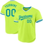 Maglia da baseball autentica, stile retrò, verde acqua neon e bianca, personalizzata Maglia da baseball autentica, stile retrò, verde acqua neon e bianca, personalizzata
