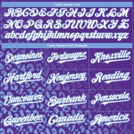 Maglia da baseball blu autentica, personalizzata, con stampa leopardata 3D viola, bianca e chiara. Maglia da baseball blu autentica, personalizzata, con stampa leopardata 3D viola, bianca e chiara.