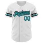 Maglia da baseball personalizzata bianca autentica verde acqua e nera Maglia da baseball personalizzata bianca autentica verde acqua e nera
