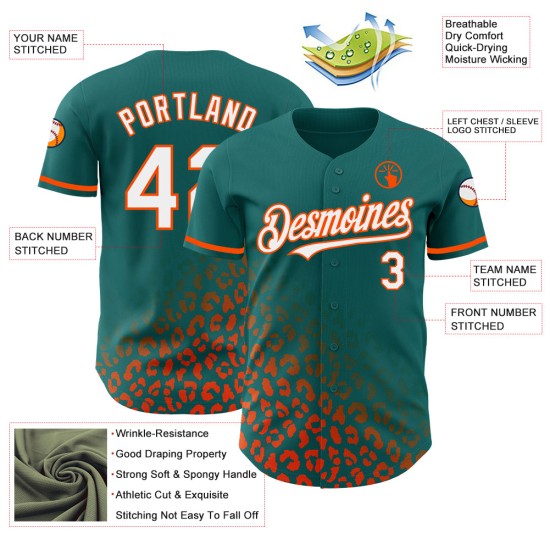 Maglia da baseball con stampa autentica 3D Fade Design personalizzata leopardata bianco-arancione Maglia da baseball con stampa autentica 3D Fade Design personalizzata leopardata bianco-arancione