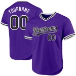 Maglia da baseball personalizzata viola autentica, stile retrò, nera e bianca Maglia da baseball personalizzata viola autentica, stile retrò, nera e bianca