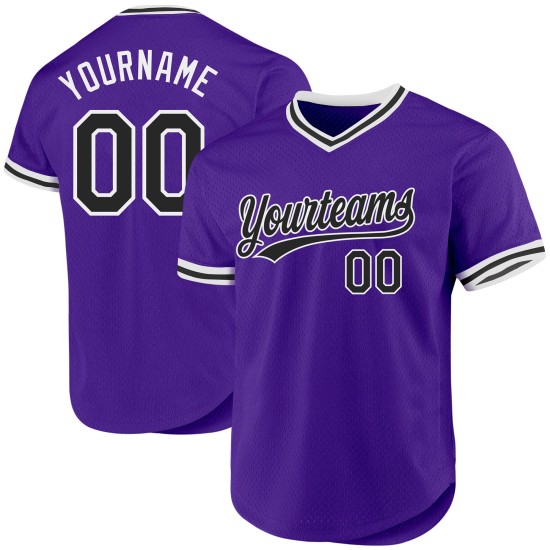 Maglia da baseball personalizzata viola autentica, stile retrò, nera e bianca Maglia da baseball personalizzata viola autentica, stile retrò, nera e bianca