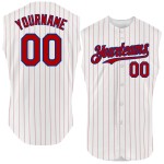 Maglia da baseball autentica senza maniche a righe bianche e rosse personalizzate Maglia da baseball autentica senza maniche a righe bianche e rosse personalizzate
