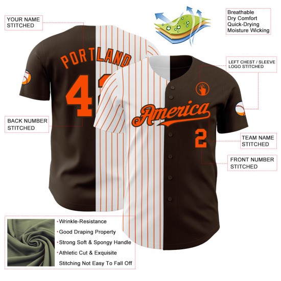 Maglia da baseball personalizzata bianca e arancione, autentica, alla moda, a righe marroni Maglia da baseball personalizzata bianca e arancione, autentica, alla moda, a righe marroni