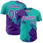 Baseball Aqua Autentico Motivo Tratto 3D Maglia Personalizzata Design Pennello Viola-Bianco Astratto Baseball Aqua Autentico Motivo Tratto 3D Maglia Personalizzata Design Pennello Viola-Bianco Astratto