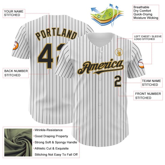 Maglia da baseball personalizzata nera autentica a righe oro antico bianco Maglia da baseball personalizzata nera autentica a righe oro antico bianco