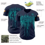 Maglia da baseball con schizzi di vernice gocciolante, autentica, in blu navy e verde acqua, con design 3D personalizzato Maglia da baseball con schizzi di vernice gocciolante, autentica, in blu navy e verde acqua, con design 3D personalizzato