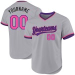 Maglia da baseball personalizzata retrò, autentica, grigia, viola e rosa Maglia da baseball personalizzata retrò, autentica, grigia, viola e rosa