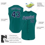 Maglia da baseball autentica personalizzata senza maniche blu navy e bianca, color verde acqua Maglia da baseball autentica personalizzata senza maniche blu navy e bianca, color verde acqua