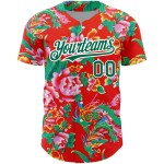 Maglia da baseball Kelly Northeast con motivo autentica, rossa, 3D, verde e bianco, personalizzata con fiori cinesi Maglia da baseball Kelly Northeast con motivo autentica, rossa, 3D, verde e bianco, personalizzata con fiori cinesi