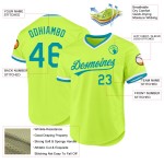Maglia da baseball autentica, stile retrò, verde acqua neon e bianca, personalizzata Maglia da baseball autentica, stile retrò, verde acqua neon e bianca, personalizzata